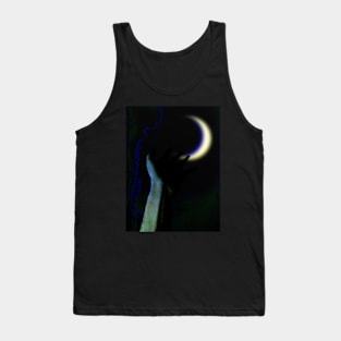 Digital collage and special processing. Hand pointing to the moon. Very beautiful. Blue and green. Tank Top